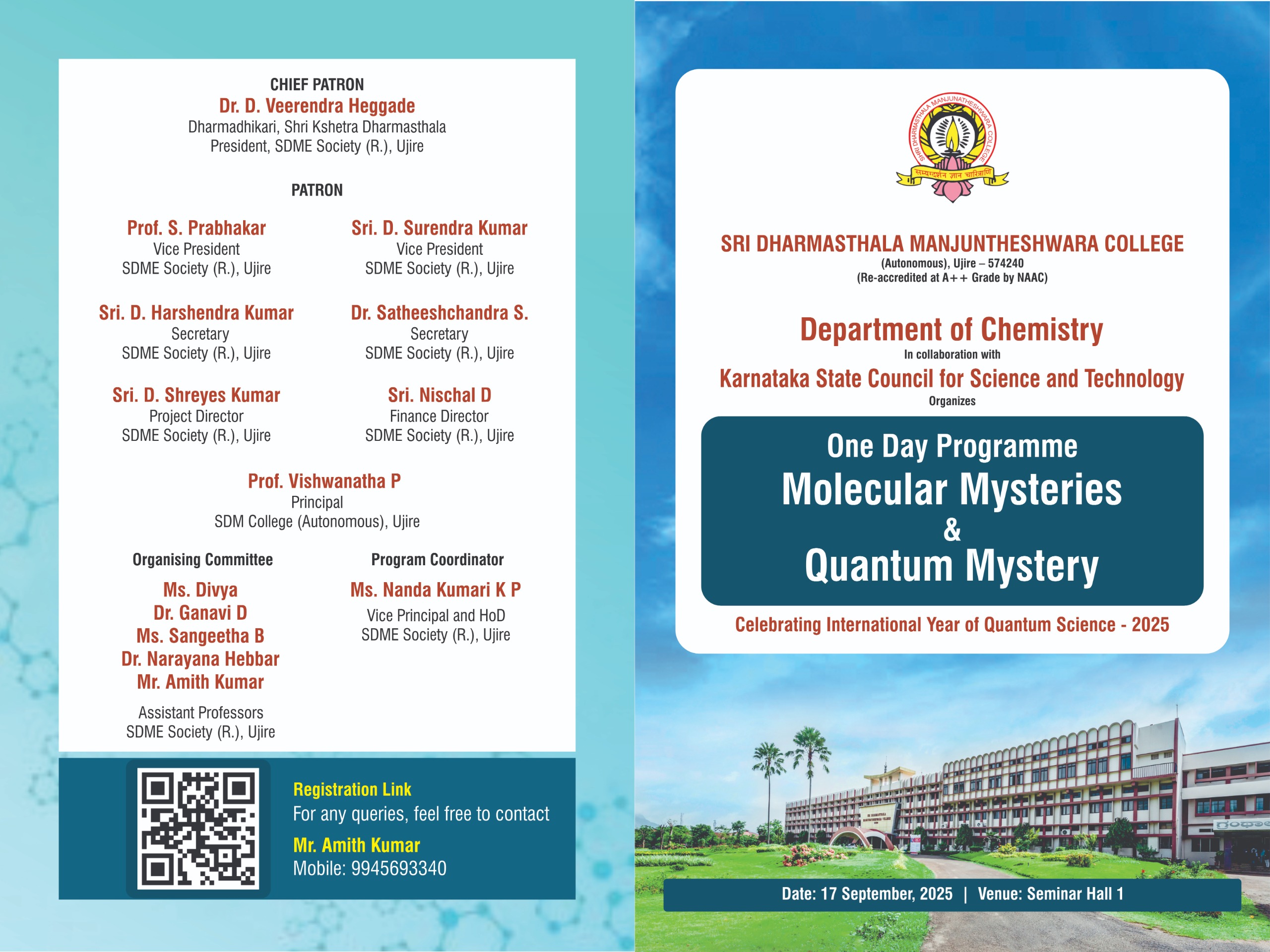 One day programme on Molecular Mysteries and Quantum Mystery (Related to that seminar and quiz competitions)